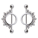 Maxbell 1 Pair Circle Loop with Rhinestone Dangle Barbell Nipple Mamilo Ring White