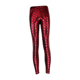 Maxbell High Waisted Tight Stretch Performances Women Fish Scale Mermaid Leggings Red