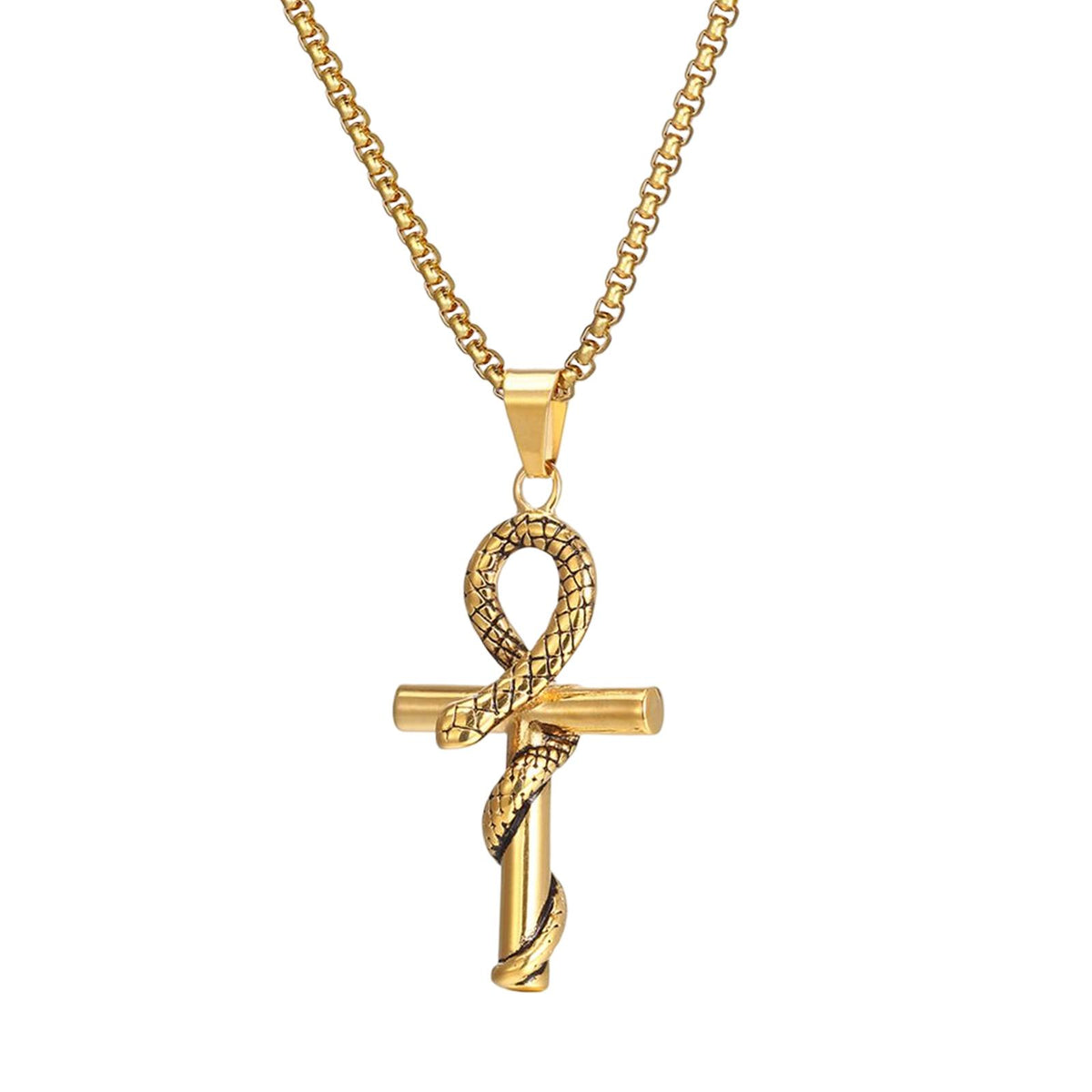 Maxbell Retro Steel Snake Cross Pendant Necklaces Meaningful Gift Chain 60cm Durable