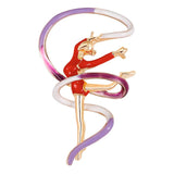 Maxbell Trendy Enamel Sports Gymnastics Brooch Whirling Girls Ribbon Brooches  Red