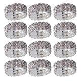 Maxbell 12 Pieces Triple Row Wedding Crystal Elastic Stretch Ring White