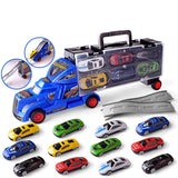 Maxbell Diecast Alloy Container Truck w/ 12 Car Vehcile Playset Toy Racing Car Blue