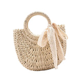 Maxbell Summer Straw Bag Beach for Ladies Women Shopping Travel Lace Woven Handbag Beige