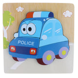 Maxbell Montessori Wooden 3D Animals Jigsaw Puzzle Board Kids Toys Gift Police car