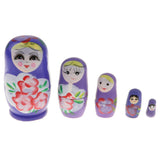 Maxbell 5PCS Russian Nesting Doll Babushka Matryoshka Dolls Hand Painted Purple