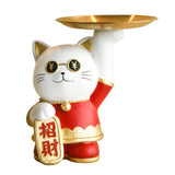 Maxbell Serving Tray Figurine Sculpture Jewelry Storage Cookie Resin Cat Statue Red