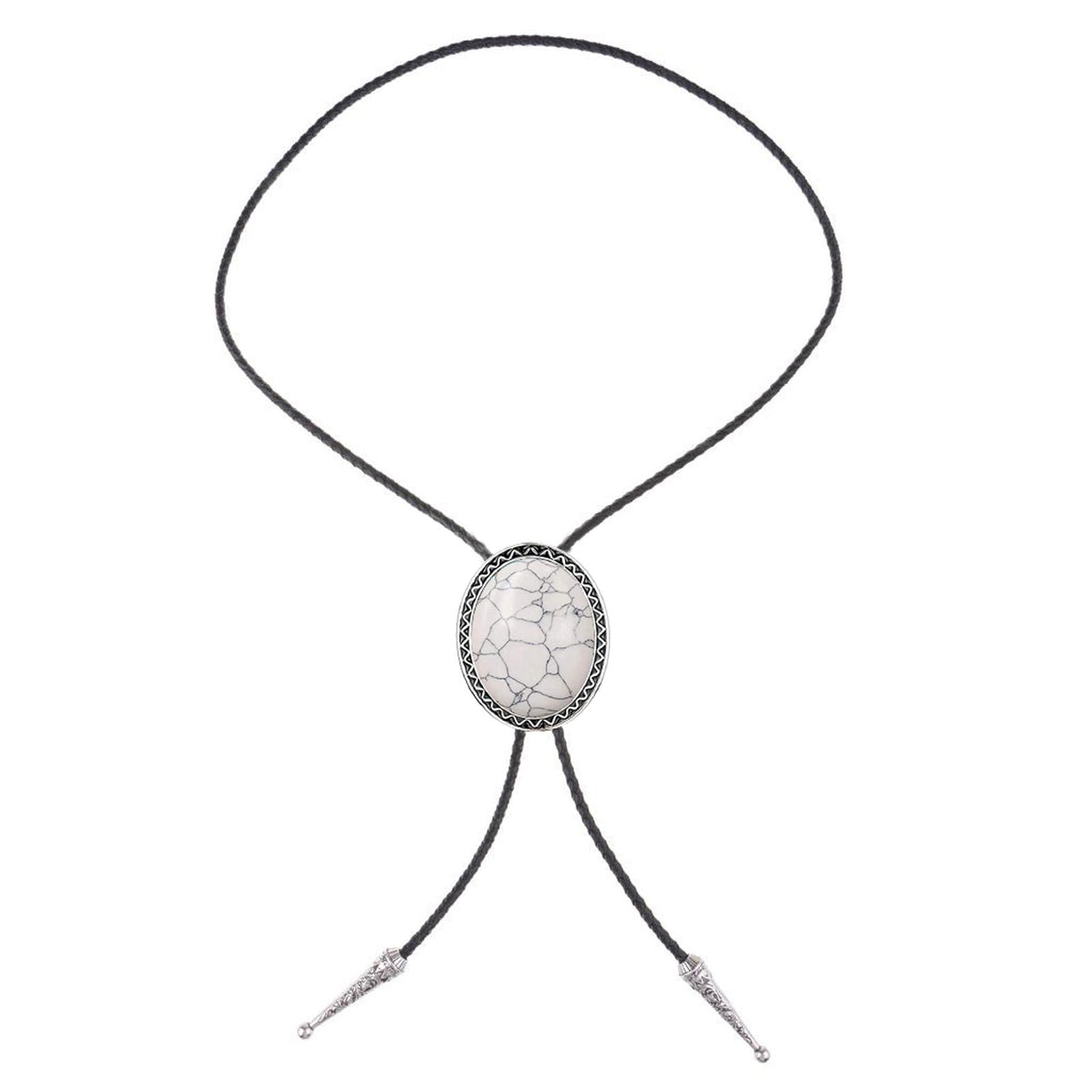 Maxbell Unique Stone Bolo Tie Necktie Oval Adjustable for Party Accessories Gifts White