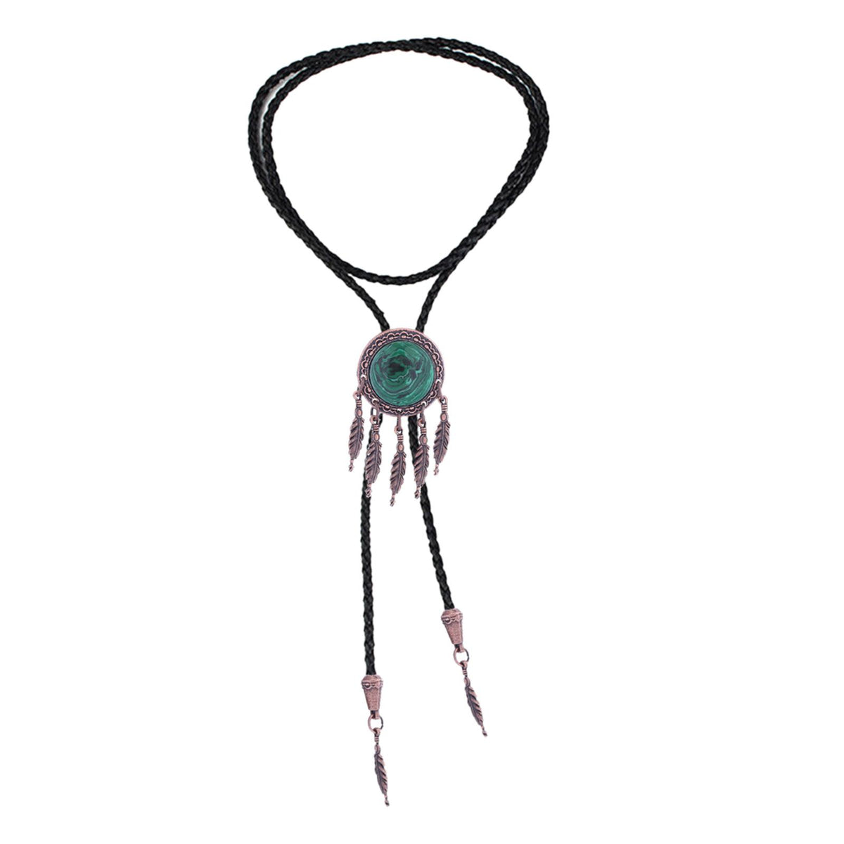 Maxbell Bolo Tie Necktie Green Pendant PU Leather men for Wedding Party