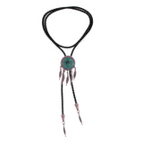 Maxbell Bolo Tie Necktie Green Pendant PU Leather men for Wedding Party