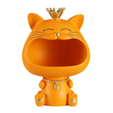 Maxbell Key Bowl Resin Cat Figurine Sculpture Big Mouth Animal Bowl Lucky Cat Statue Orange
