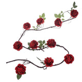 Max 6ft Artificial Silk Peony Flower Ivy Vine Hanging Garland Floral Decor Red