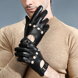 Max Men Retro Black Leather Driving Gloves Lined Screen Touch Short Gloves L