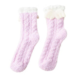 Maxbell Women Crew Socks Fleece Socks Comfortable Winter Thermal Socks Daily Wear Purple