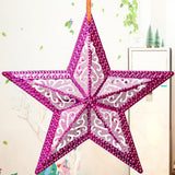 Maxbell 3D Star Christmas Showcase Ceiling Hanging Decor 15cm No Rope Rose Red