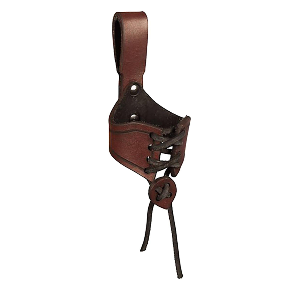 Maxbell Horn Shape Cup Mug Case Ox Horn Holster with Buckled Loop Tankard Hanger Brown