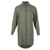 Maxbell Solid Long Sleeves Button Down Chiffon Shirt Dress Blouse S Deep Green