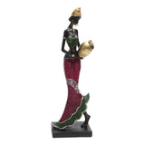 Maxbell Exotic African Figurine Sculpture Craft Tribal Lady Statue for Wine Cabinet Red Dress