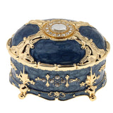 Maxbell Retro Enamel  European Style Oval Trinket Chest Jewelry Box Organizer Blue