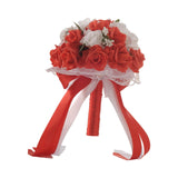 Maxbell Wedding Bride Bouquet with Silk Ribbon for Anniversary Church Decoration Red
