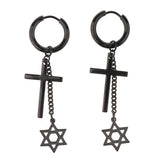 Max Black Stainless Steel Cross Hexagram Star Charms Drop Earring Piercing