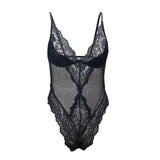 Maxbell Spaghetti Strap Sheer Mesh Lace Bodysuit L