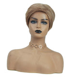 Maxbell 8" Light Brown Short Straight Human Hair Wigs Fluffy Side Part Full Wigs