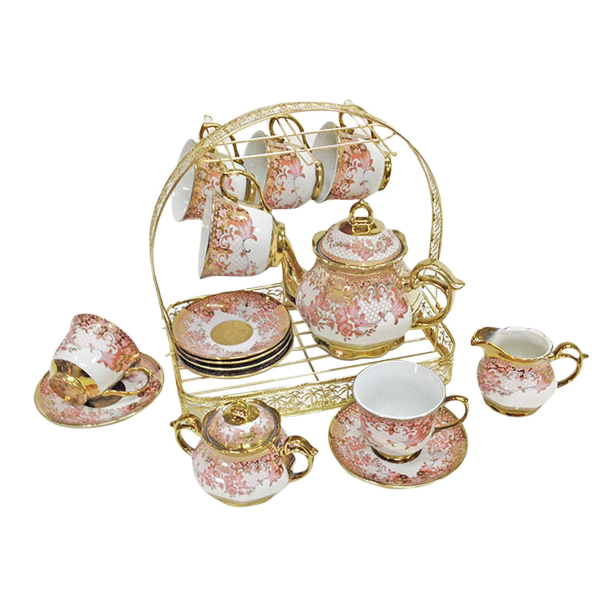 Maxbell Ceramic Cups and Saucers Set Floral for Afternoon tea Party Living Room Cherry