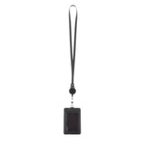Max 2-Sided Vertical Pu Leather Badge Card Holder Neck Strap Lanyard Black 2