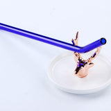 Max 1pcs Creative Curved Glass Drinking Straw Bent With Brush Dark Blue