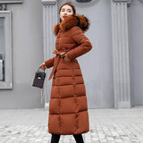 Maxbell Faux Fur Hooded Long Down Puffer Womens Coat Zipper Quilted Jacket Brown XL
