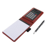 Max A7 Leather Waterproof Hardcover Notes Book with Calculator+Ballpen Red Brown