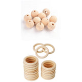 Maxbell 70pcs Handmade Natural Unfinished Wooden Teething Wood DIY Loose Beads Baby Teether Rings