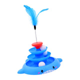 Maxbell Cat Toy Roller with Teaser Interactive Amusement for Kitten Funny Puzzle Toy Blue