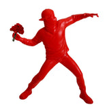 Maxbell Resin Sculpture People Flower Thrower Statue for Desktop Cabinet Living Room Red Matte