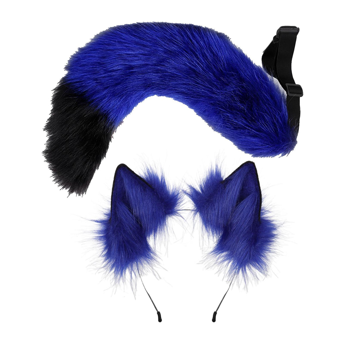 Maxbell Faux tail fox Furry Easy wearing Clip Ears for Women Teen Halloween Blue Black