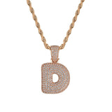 Maxbell 18k Hip Hop 26-letter D Zircon Copper Pendant Twist Chain Necklace Rose Gold
