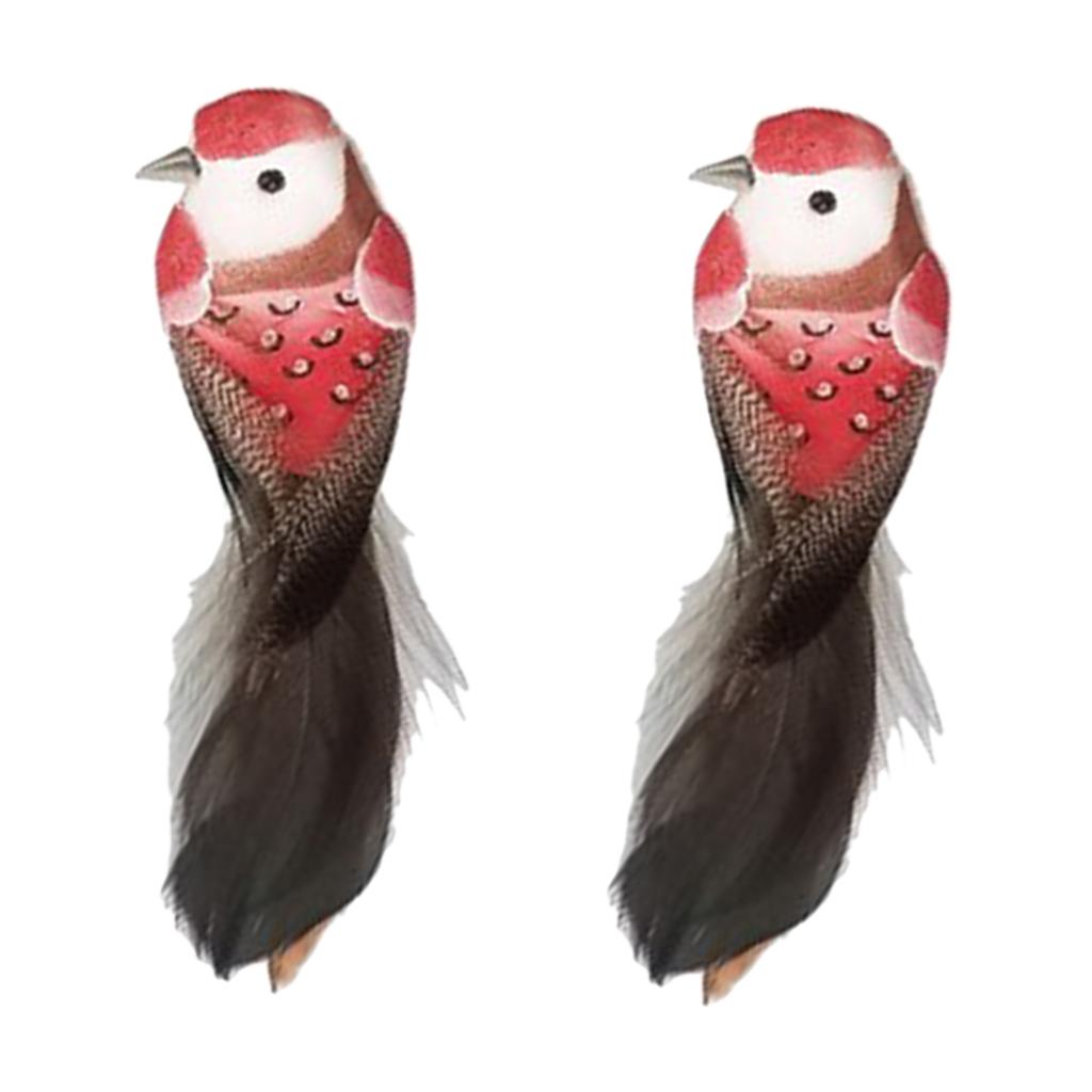 Max 2pcs Colours Artificial Feathered Foam Birds Garden Home Decoration Red