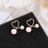 Maxbell Cross Peach Heart Faux Pearl Sweet Style Stud Earrings Women Jewelry Gold