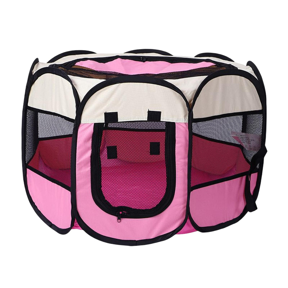 Maxbell Maxbell Foldable Portable Pet Playpen Octagonal Zippered Top for Puppy Kitten Cat Pink L