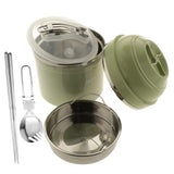 Max Stainless Steel Thermal Lunch Box Noodle Bowl with Spoon & Chopsticks Green