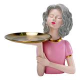 Maxbell Girl Figurine Decoration Storage Tray Resin for Home Desk Home Ornament Pink