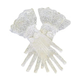 Maxbell Ladies Short Lace Gloves Tulle Wrist Length for Banquet Dress Evening Dance white