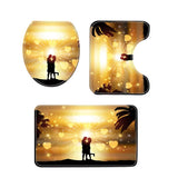 Maxbell 3 Pcs Bathroom Rug Sunset Pattern Toilet Lid Cover Pedestal Mat Home Decor A