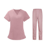 Maxbell Women Nurse Uniform Short Sleeved Top and Pants for Beauty Salon Workwear  XXL Pink