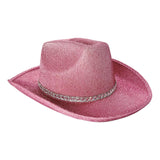 Maxbell Sparkly Glitter Cowboy Hat Wide Brim Cowgirl Hat Headwear for Carnival Pink