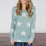 Maxbell Fashion Women Stars Print Round Neck Star Print Long Sleeve T-shirt M Green