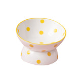 Maxbell 200ml Ceramic Elevated Cat Feeder Bowl Slant Porcelain Pet Cat Dish Anti Slip Yellow Dots