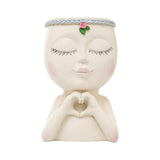 Maxbell Planter Pot Closed Eyes Outdoor Bowl Tabletop Decorative Face Shape Ornament White