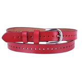 Maxbell Leather Belt with Single Prong Buckle Casual Pants Waist Belt Strap Red