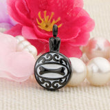 Maxbell Stainless Steel Dog Bone Round Cremation Keepsake Urn Pendant Black